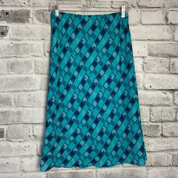 Vintage Geometric Print Semi Sheer Chiffon Retro Midi Skirt - Picture 6 of 11